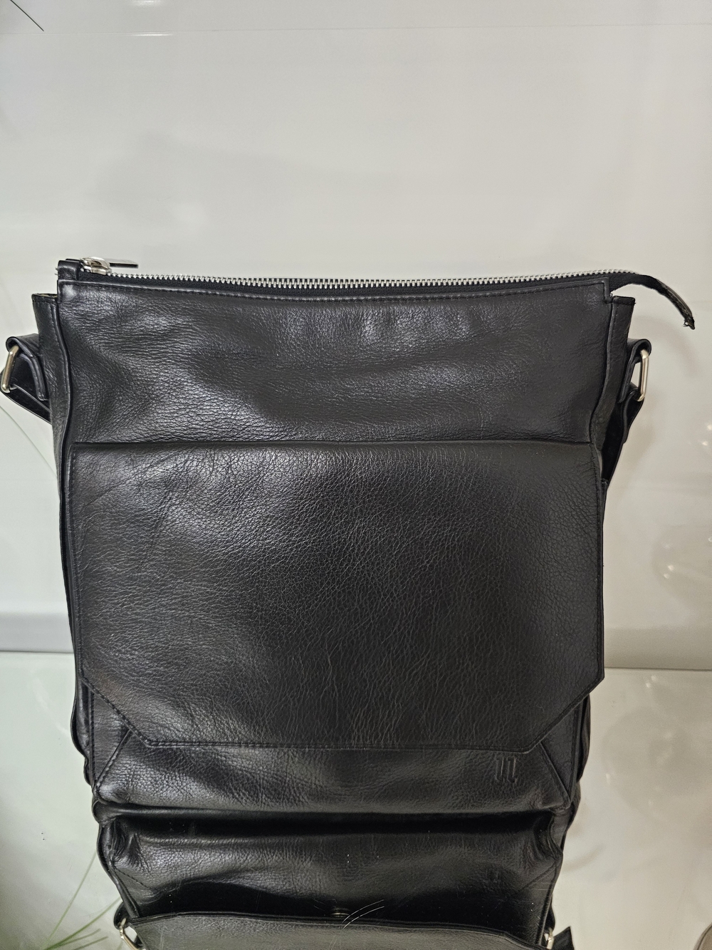 PELLE Black Leather Crossbody Bag